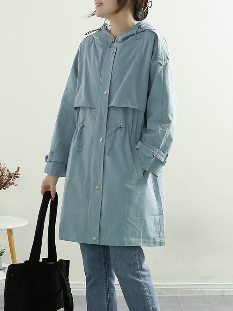 2023 Korean Style Solid Color Loose Casual MidLength Trench Coat for Women Spring and Autumn WaistCinching Hooded Pure Cotton Epaulet Student Jacket 201102