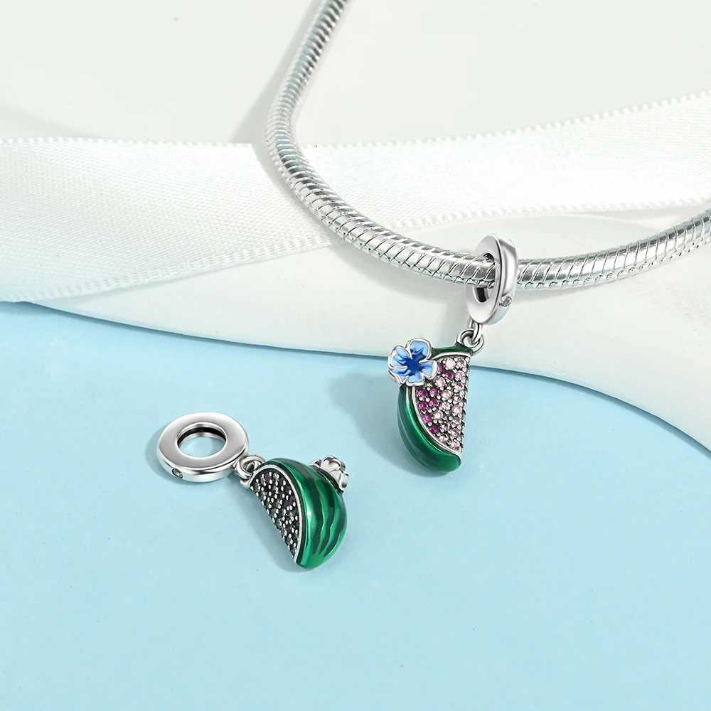 925 Sterling Sier Fl Diamond WatermelonPinepleLemon Milk Tea Cup Dangle Charm Fit Brand Bracelet DIY Jewelry Y251212