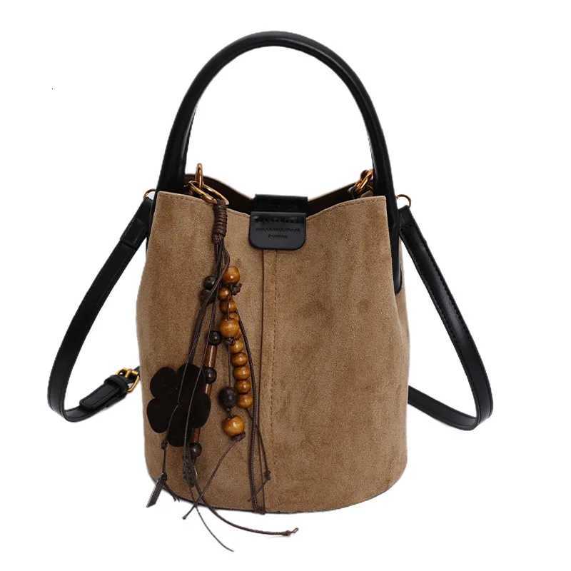 Vintage Matte Suede Bucket Bag Lazy Style Fi Handbag Tote Sub Bag Casual Shoder Crossbody Bag for Wen Y251211
