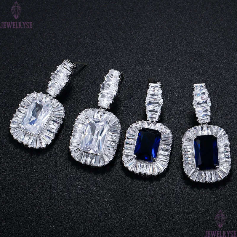 Fashion Noble jewelry Square Charm designer earrings For Bride Wedding 925 Sterling Silver Post White Blue AAA Cubic Zirconia Copper Women Engagement 