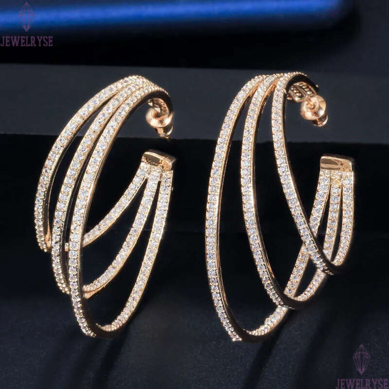 Luxury Charm Big Gold Diamond Earring Designer for Woman Party Round AAA Cubic Zirconia South American Copper 925 Silver Sterling Post Earrings Annive