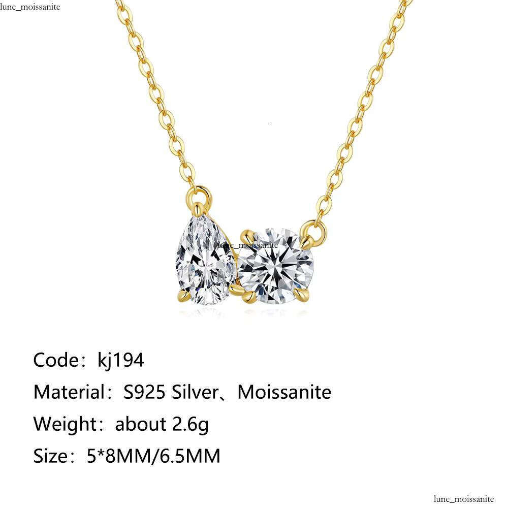 Exquisite 14k Gold Plated 1 + 1CT Double 925 Silver Jewelry Geometric Stone Women's Necklace