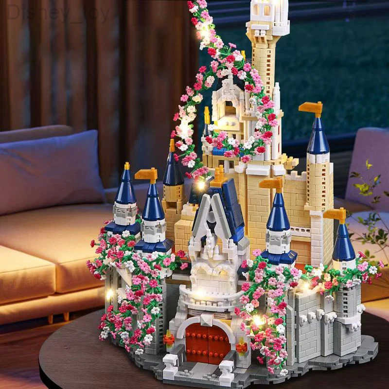 Disney Magic Princess Castle Sakura House Building Blocks Street View Villa Model With LED Lights Mini Bricks Toy Christmas Adult Gifts H251212