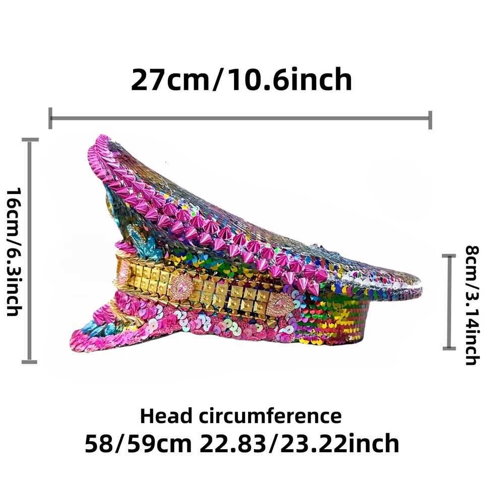 Luxury Colorful Sequin Festival Captain Hat Masquerade Unisex Adult Military Cap Polyester Steampunk Handmade Headwear Wedding X251212 - view 7