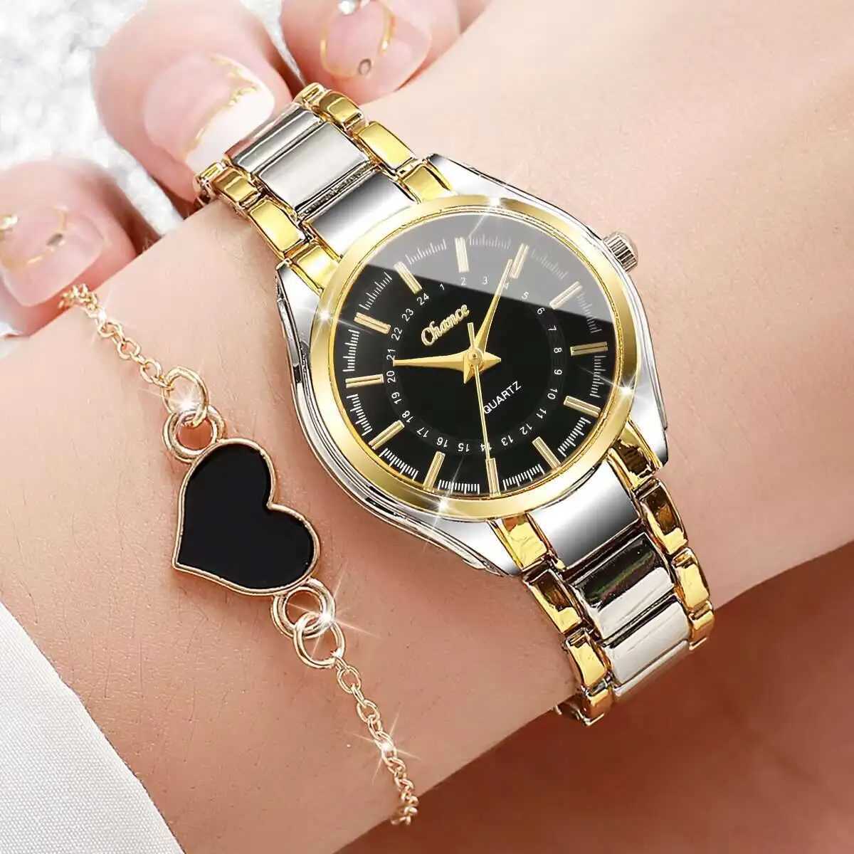 2PCS Fashion Women Watches Luxury Alloy Band Quartz Watch Heart Bracelet Set Reloj MujerWithout Box Y251212