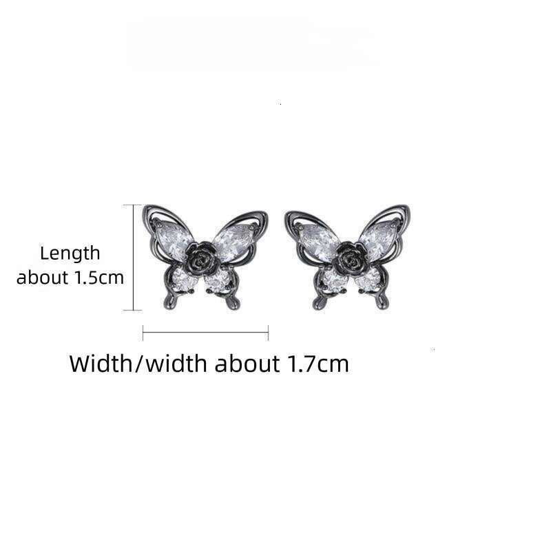 DHcollections Gun Black Rose Butterfly Earrings for Women, Light Luxury Niche Design, Dark High-End Feel, Exquisite and Petite Ear Jewelry