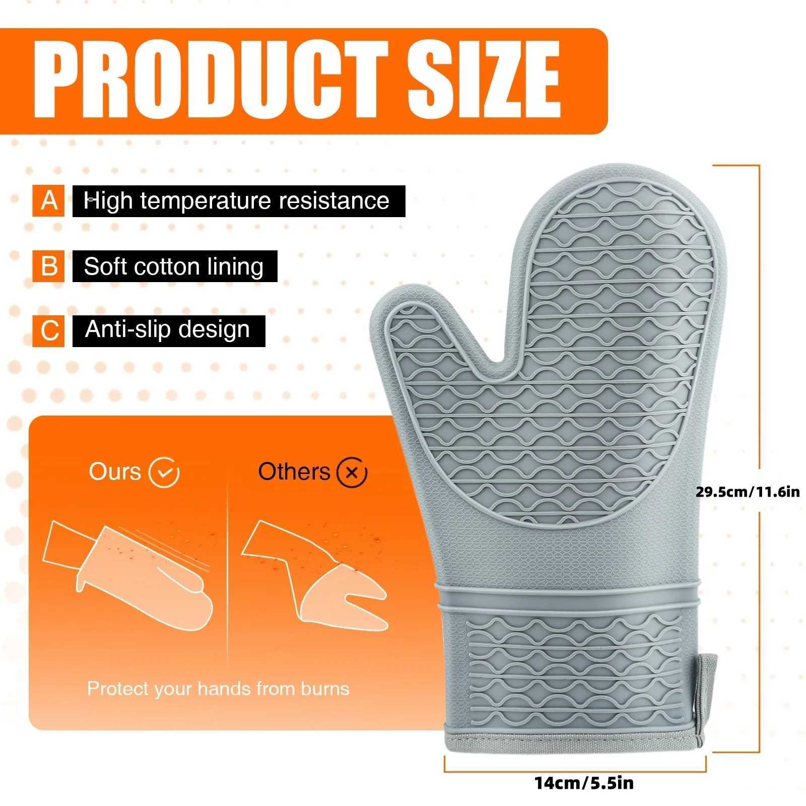 Silicone Oven Mitts Heat Resistant 2 PCS Oven Mitts with Soft Cotton Lining Non-Slip Grip Oven Glove Kitchen Potholder BBQ H251212