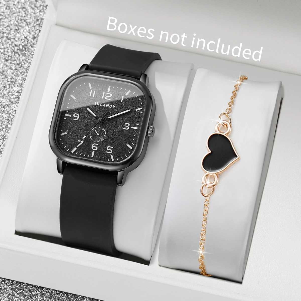 2/4PCS Fashion Square Dial Women Wristwatches Heart Bracelet Set Ladies Silicone Strap Quartz Watch Without Box Y251212