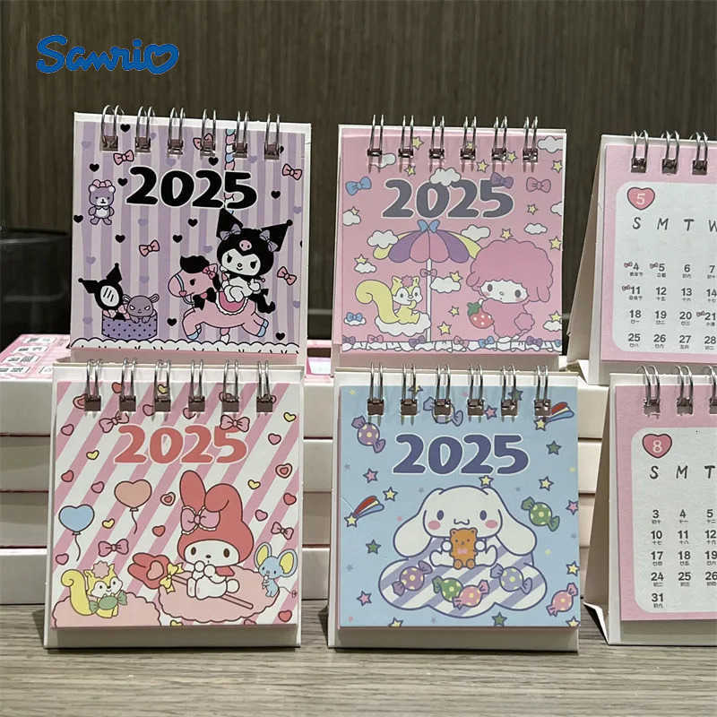 Sanrio New 2025 Cartoon Mini Calendar Cinnamoroll Kuromi Melody Mini Desktop Decoration Children Stationary Small Calendar Gift H251212