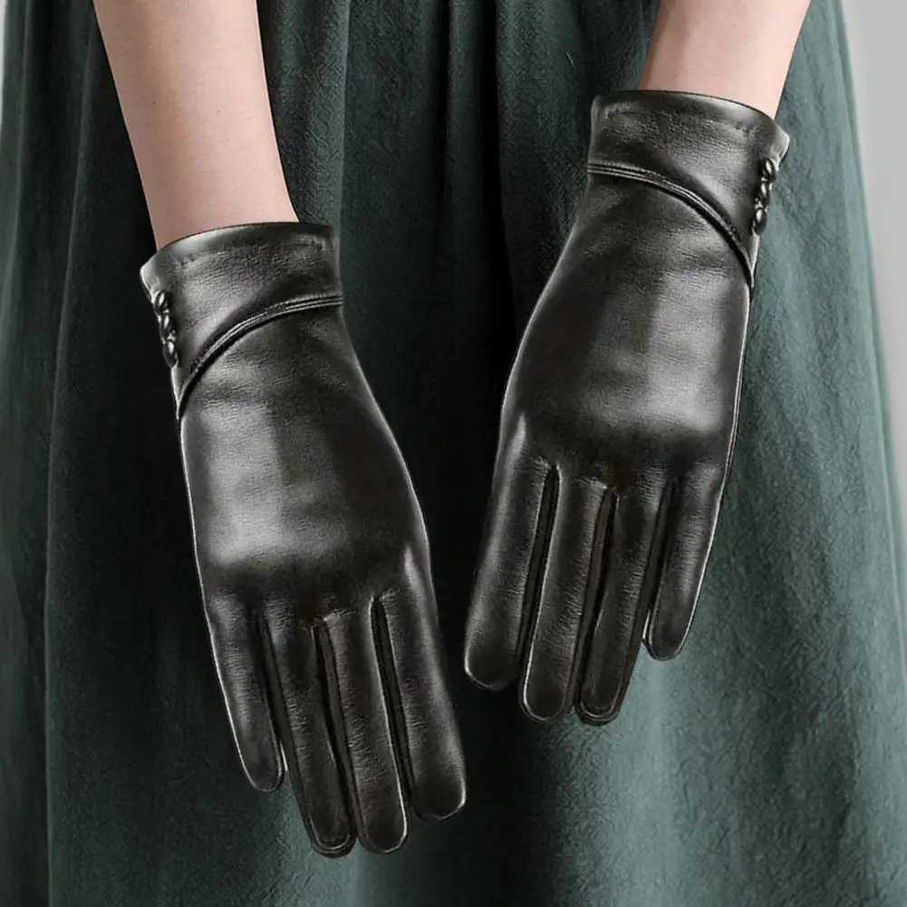 Plush-lined Gloves Plush-lined Winter Cycling Gloves with Touch Screen Windproof Faux Leather Anti-slip Design for Outdoor Y251211