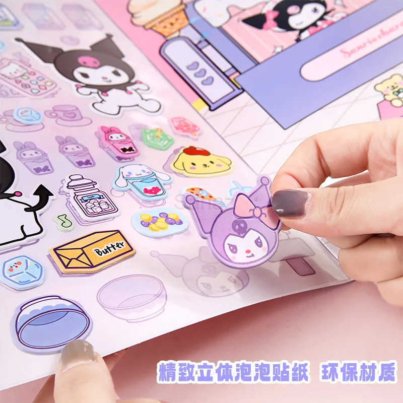 Sanrio New Creative Kuromi My Melody Bubble Sticker Book Kawaii Quiet Book 3D Bubble Scene Sticker Book Girls Handmade Gift Toys H251212