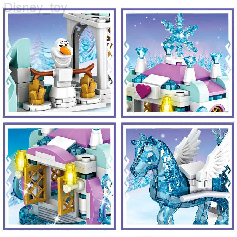 Disney Friends Princess Luxury Ice Castles Playground House Movies Winter Snow Horse Figures Building Blocks Set Toy For Girls Diy Gift H251212