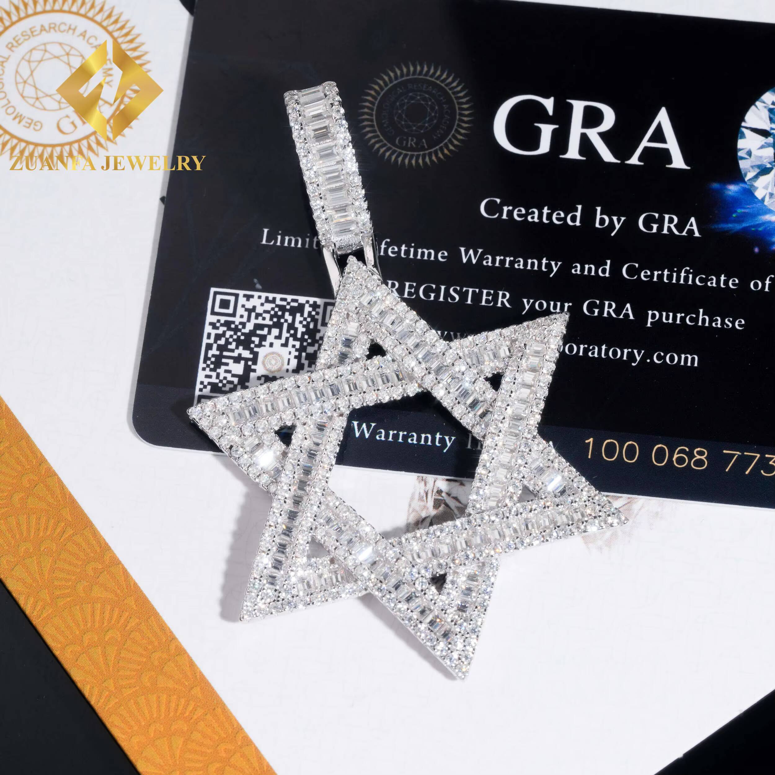 Pass Diamond Tester Baguette Moissanite Pendant Star Design Hiphop Jewelry 925 Silver 18K Gold Plated Pendant Fine Jewelry