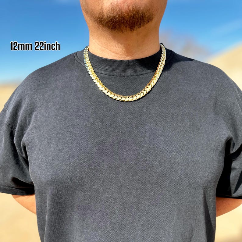 Miami Cuban Link Chain Solid Handmade Real 14k Gold Triple Plated 10-22mm Heavy Necklace Bracelet