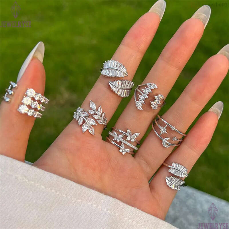 adjustable size diamond designer ring for woman love 925 sterling silver leaf butterfly 5A zirconia prong setting engagement rings womens luury jewelr