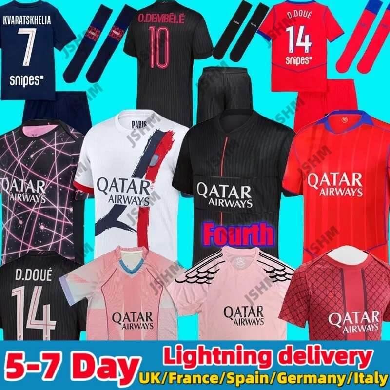 25 26 Paris maillot de foot O. DEMBELE psges jersey hakimi G. RAMOS 2025 football shirts men soccer jerseys kids set equipment hommes enfants pink fourth 4th kits