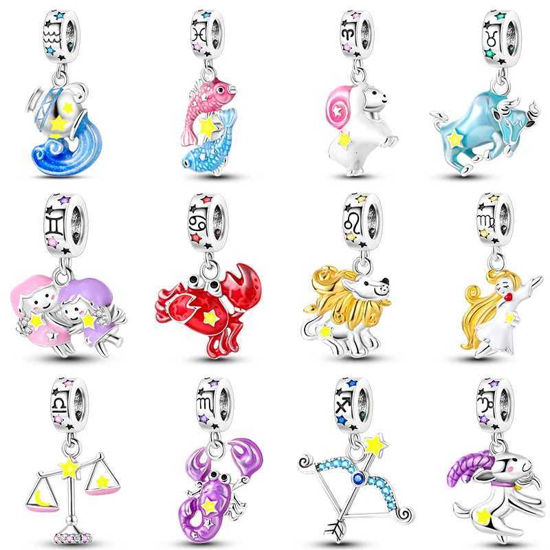 925 Sterling Sier Leo Libra Twee Constellation Glow In The Dark Charms Pendants Fit Qikaola Bracelets DIY Jewelry Y251212