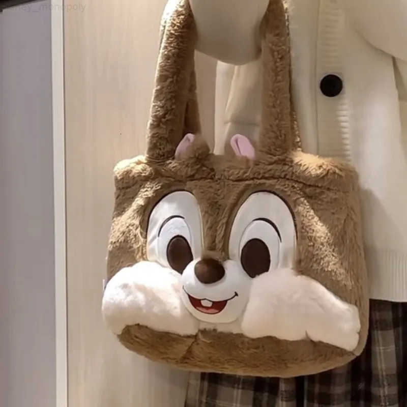 Disney Cartoon Chip an Dale New Cute Girls Comfortable Soft Autumn and Winter Fashionable and Versatile Shoulder Plush Bag H251212