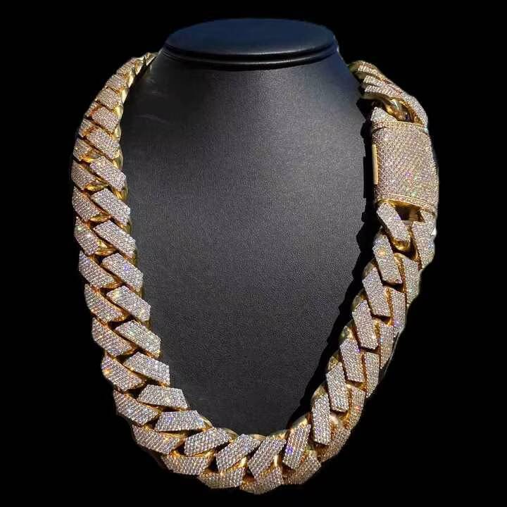Iconic Unisex 925 Silver Cuban Link Chain Rappers Hip Hop Style Brilliant Cut Lab Grown Diamonds Yellow Gold Material Necklaces