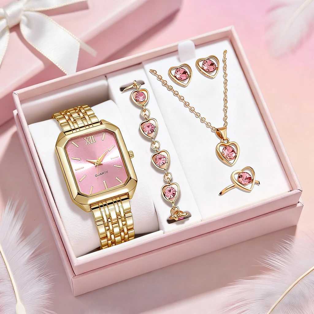 New simple and fashionable womens round dial leather strap quartz watch exquisite jewelry set Back to school season graduatio Y251212