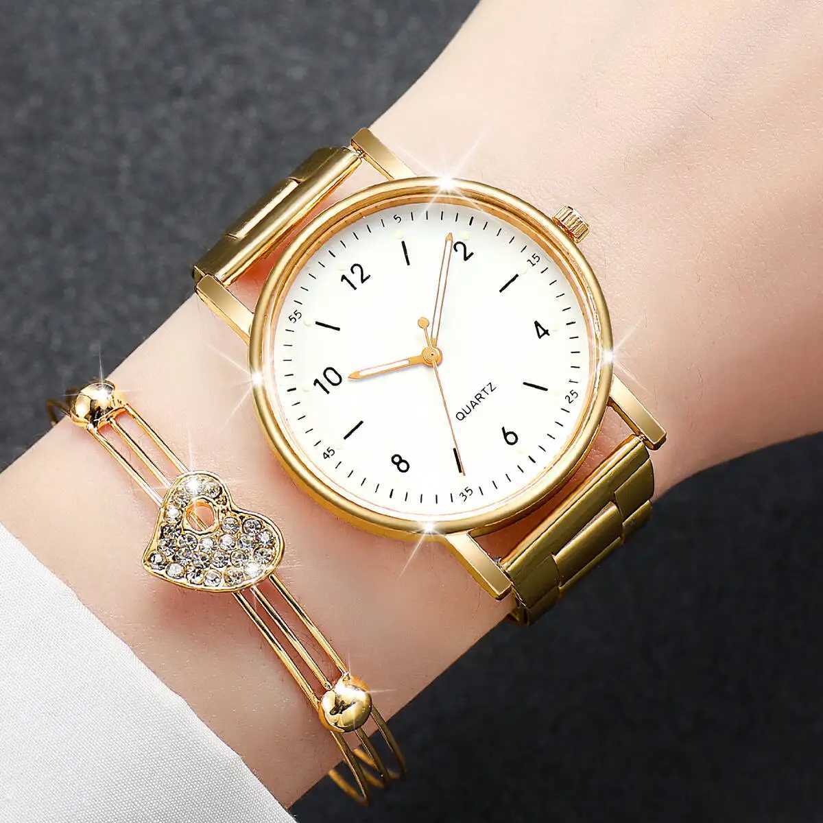 6PCS/Set Fashion Women Watches Arabic Dial Alloy Band Quartz Watch for Women Clock Jewelry Set Reloj MujerWithout Box Y251212