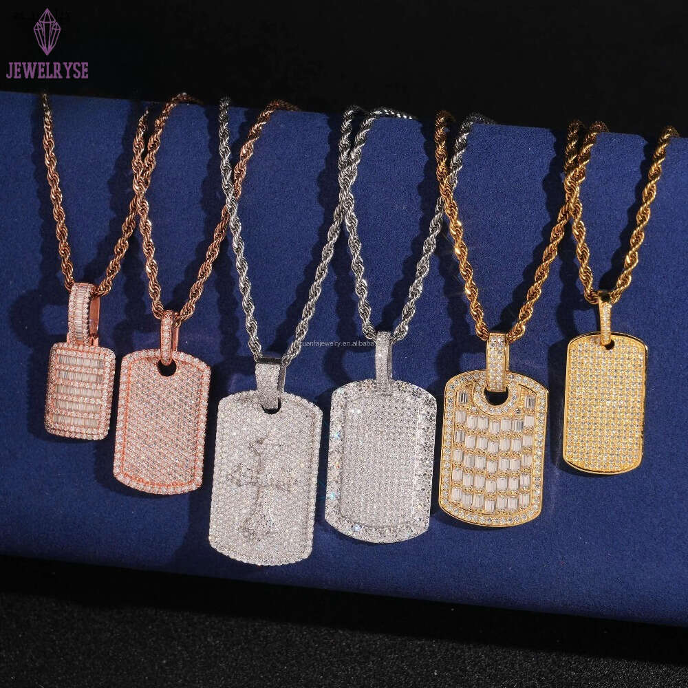 Lowest Factory Price Retail GRA Certificate Fully Iced Out Hip Hop Jewelry 925 Silver Moissanite Diamond Dog Tag Pendant Set