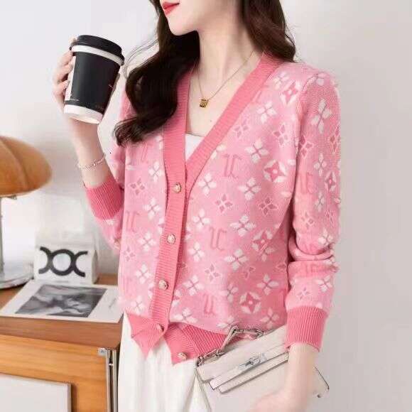 2024 Autumn Winter New Letter Jacquard Versatile Sweater Cardigan Fashionable Slimming Women's Long Sleeve Top