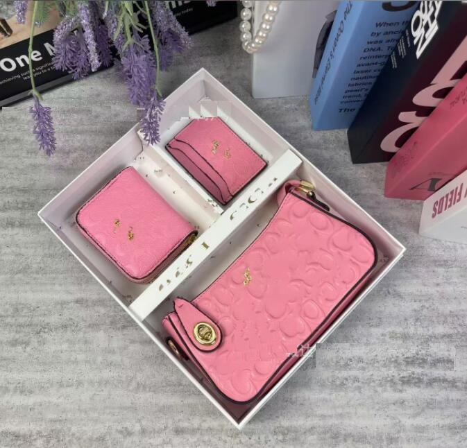 Luxury Genuine Leather Designers Bags 3pcs/set accessories women Crossbody Leather Purse Messenger Handbags Flowers shoulder lady Leather wallets c23