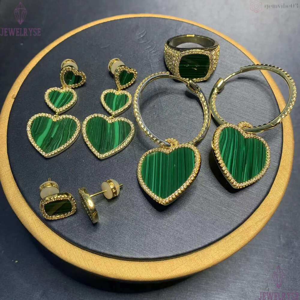 Fashion love heart designer earrings for women Chinese aretes brincos oorbellen earring 18k gold sweet hearts green stone diamond earings ear ring jew