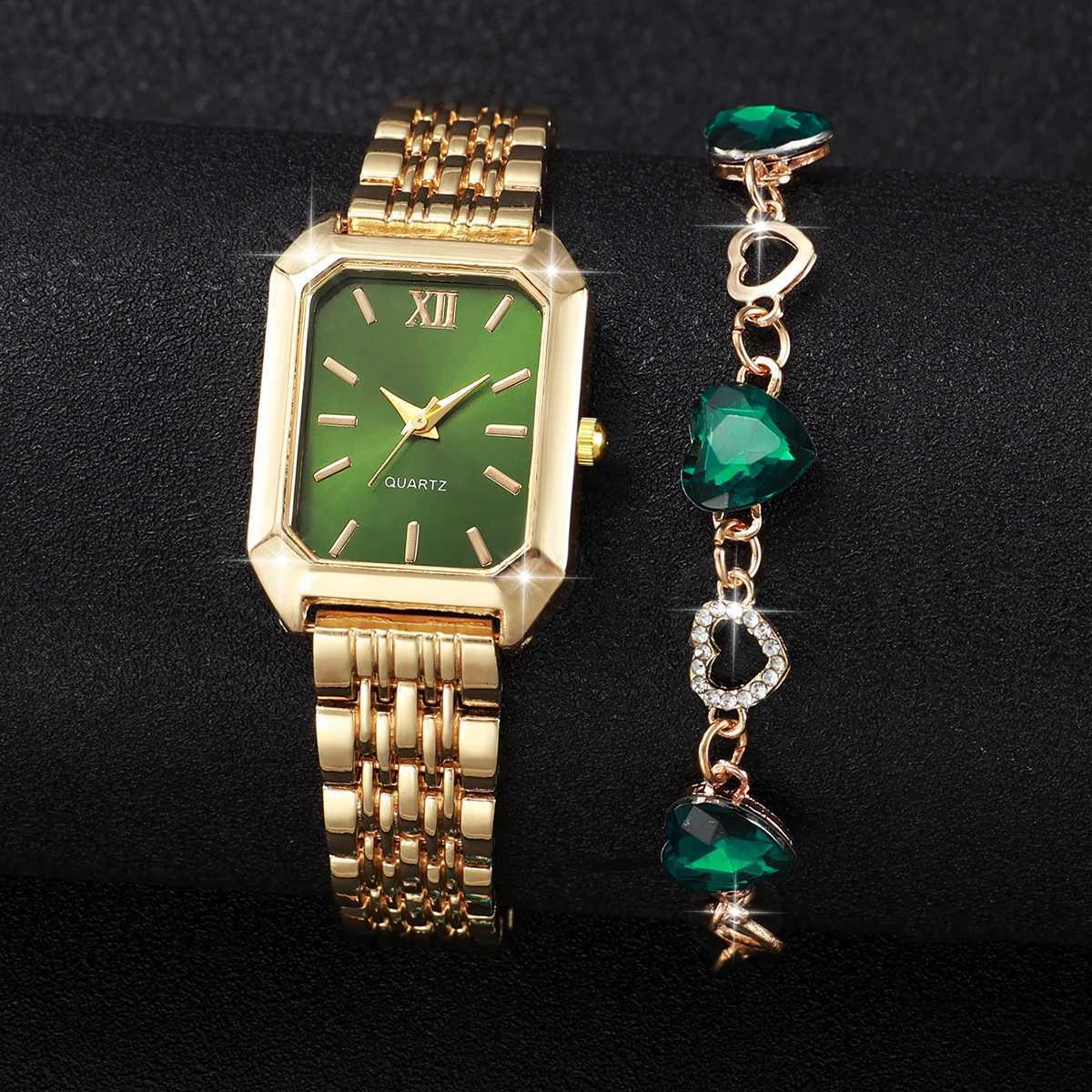 2/5PCS Fashion Women Square Roma Dial Wristwatches Ladies Alloy Strap Watch With Diamond Jewelry SetWithout Box Y251212