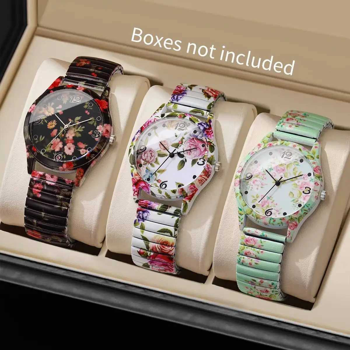 2/3PCS Fashion Women Watches Set Flower Printed Elastic Strap Ladies Quartz Wristwatches Reloj MujerWithout Box Y251212