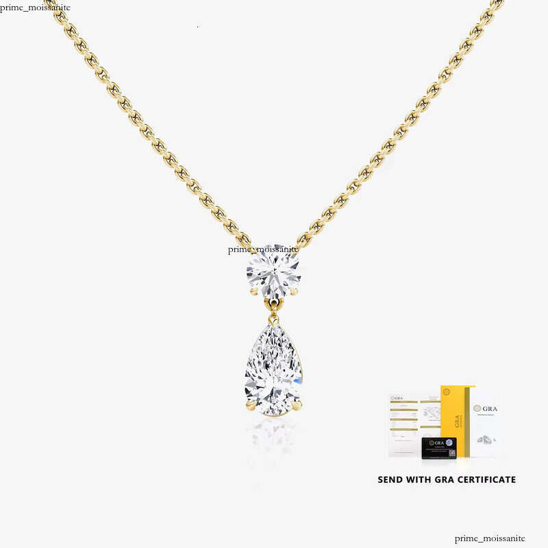 925 Sterling Silver Gold Plated Pear Drop VVS Moissanite Diamond Pendant Necklace Mosanite Women's Jewelry
