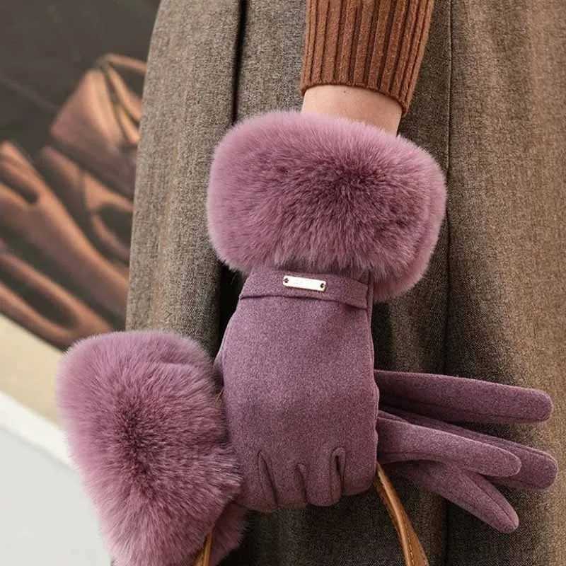 Women Winter Keep Warm Plush Wrist Fingertips Clamshell Touch Screen Gloves Fashion Elegant Retro Luxury Drive Cycling Thicken Y251211