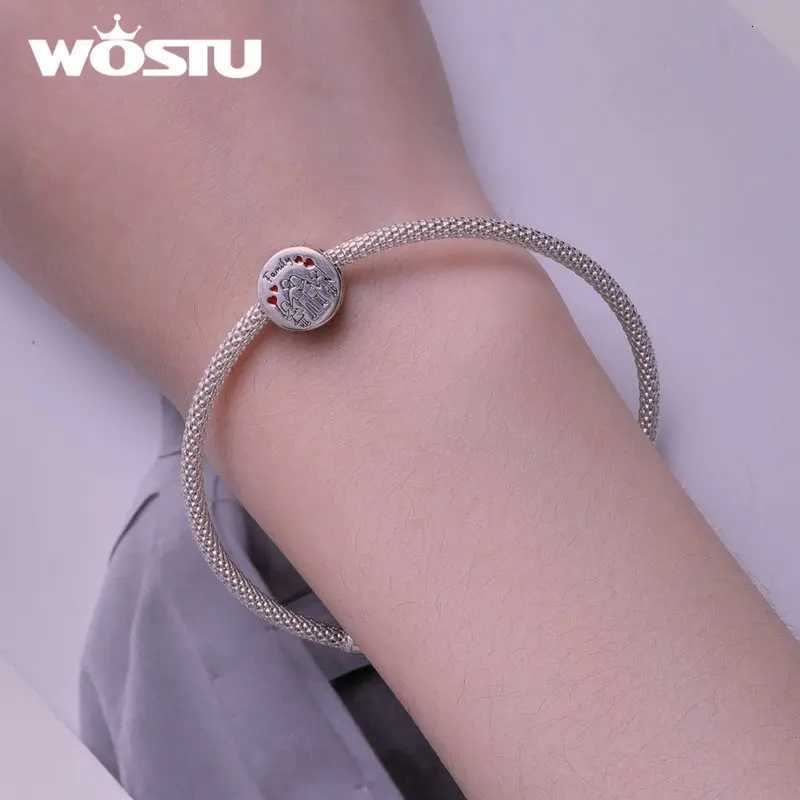 WOSTU 925 Sterling Sier Family Charm Plated Platinum Beads Fit Bracelet Pendant Mother DIY Jewelry Y251212