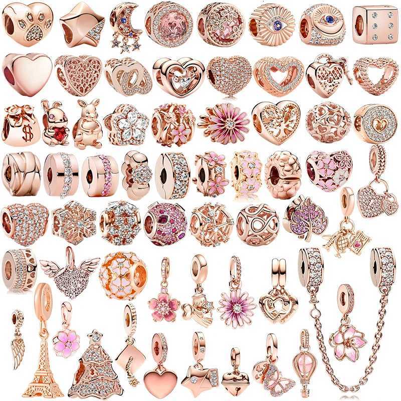 New Sparking Rose Gold Plated Clip Charm Beads Fit Snake Bracelet Necklace Beads For Diy Jewelry Wen Jewellery Gift Y251212