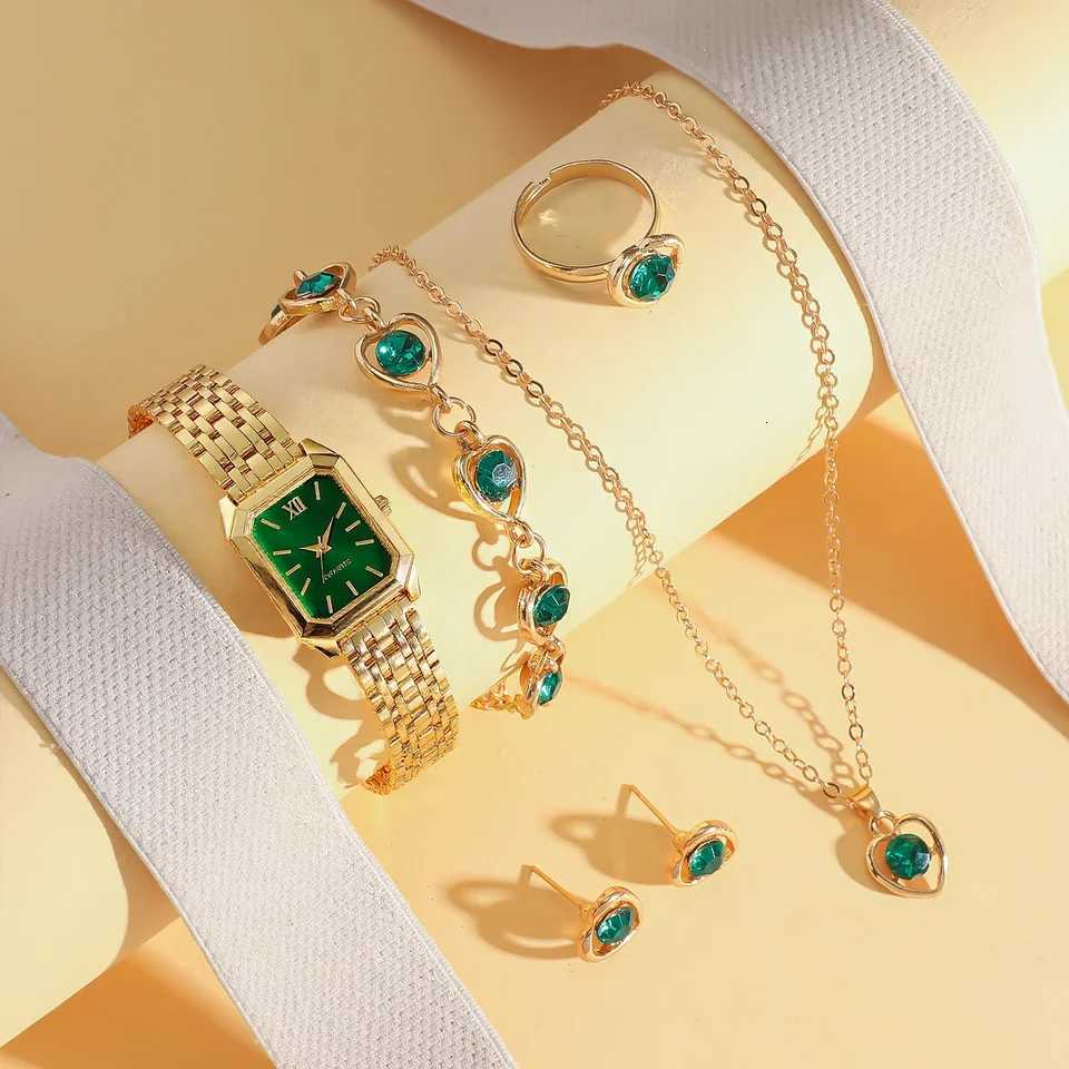 Fashion Light Luxury Square Dial Alloy Strap Womens Quartz Watch Jewelry Set 6 Piece Set for Holiday Gifts Y251212