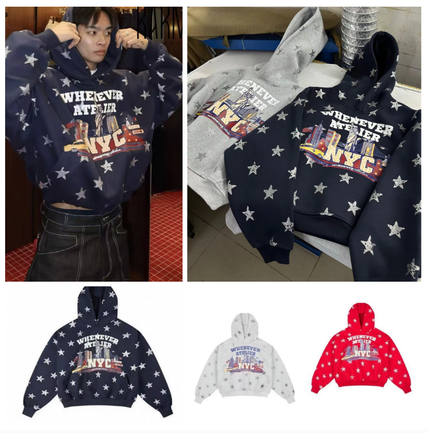 whenver atelier Men's Hoodies Hooded Men Winter Cotton Gothic Print Woman Vintage Sweatshirt Casual Fall Clothes Oversized Hoodie