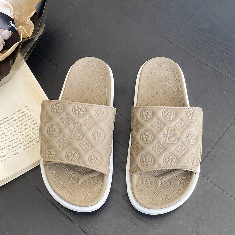 Free Shipping 2026 Summer New Design Couple's Versatile Beach Slippers Fashionable Embossed Casual Thick Bottom Soft Bottom Outerwear Men's 