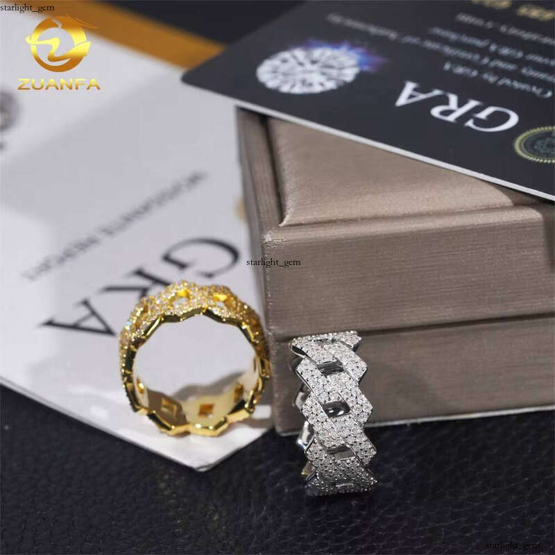 New GRA Certificate 925 Silver Pass Tester Silicon Stone VVS Moissanite Iced Out Jewelry Hip Hop Cuban Band Ring Men