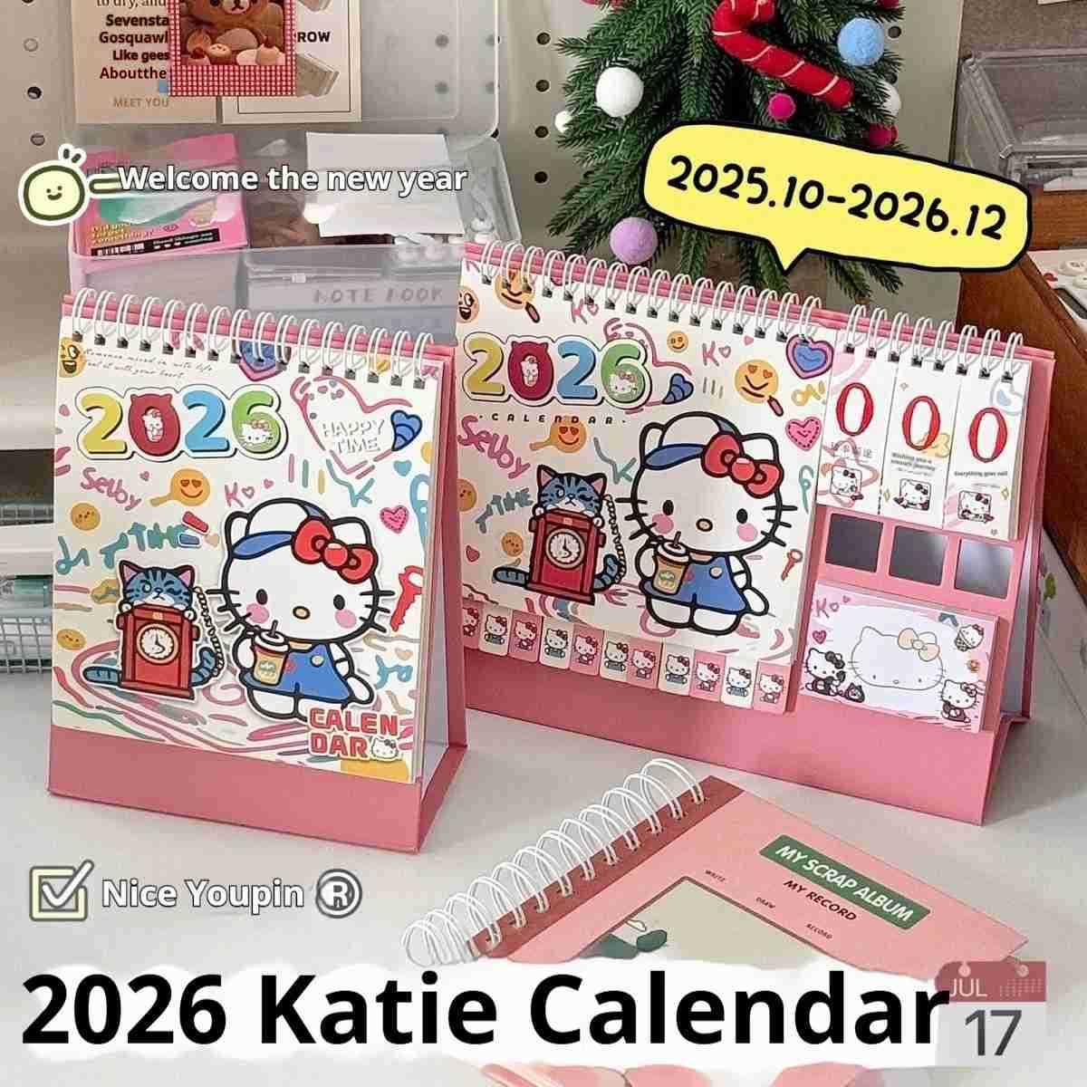 Sanrio Cute 2026 Hello Kitty Large Desk Calendar - Kawaii High-Aesthetic Desktop Decoration Student Check-In Planner Birthday Gifts H251212