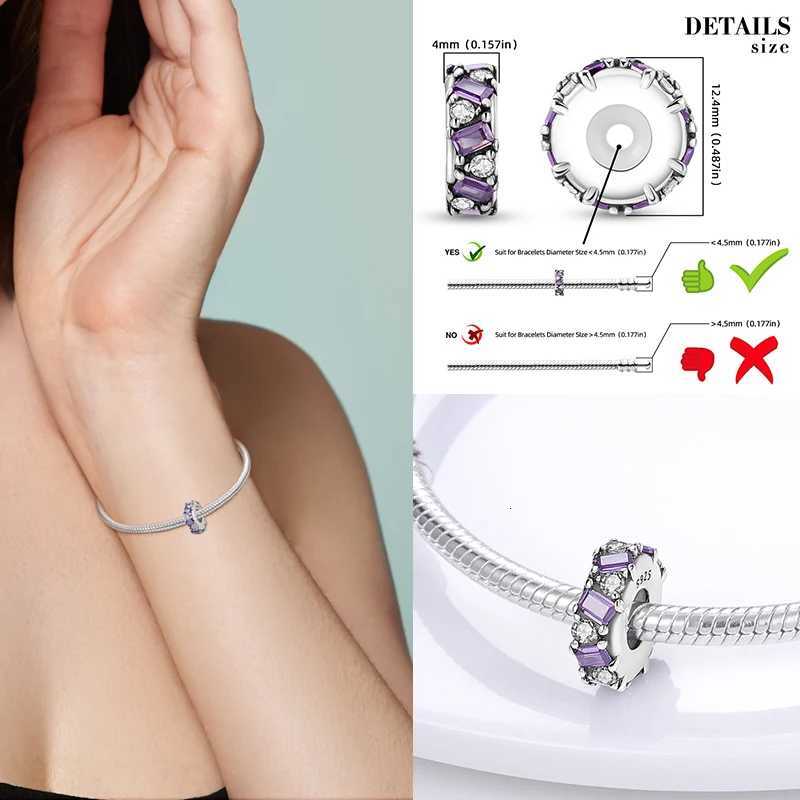 Purple Charms 925 Sier Fit Pendant Bracelet Feather Clip Charm Dangle Luminous Bead DIY Jewelry Y251212