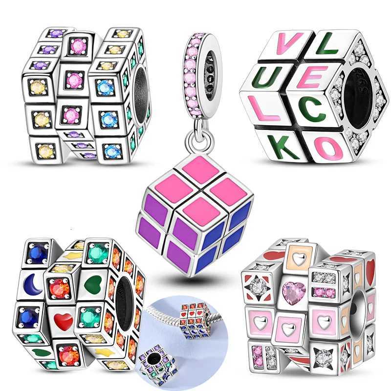 925 Sterling Sier Charm Bead Rotatable Colorf Rubiks Cube Bead Fit Bracelet For Wen DIY Jewelry Gift Y251212