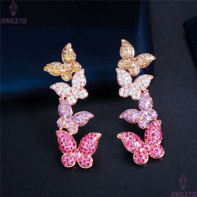 Vintage Long Butterfly Charm designer earring White AAA Cubic Zirconia Earrings Rose Gold Copper 925 Sterling Silver Post Jewelry EarringsFor Women Te