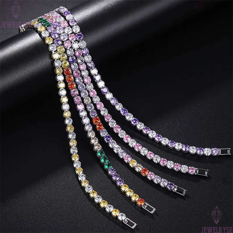 colorful 4mm diamond tennis bracelet designer rose gold for woman round iced out chain mens bracelets AAA zirconia silver chains bangles man womens je