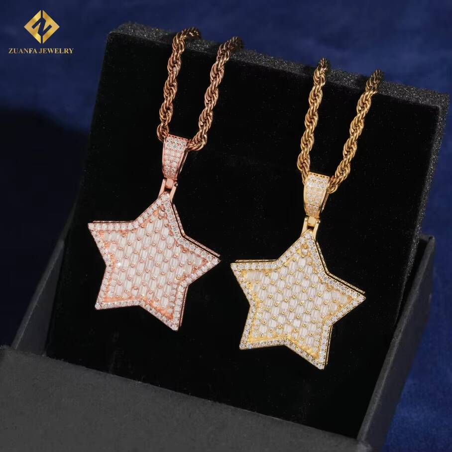 Factory Outlet VVS Moissanite Pendant Men Hip Hop Baguette Cut Moissanite Star Pendant 925 Silver Pendant Pass Diamond Test GRA