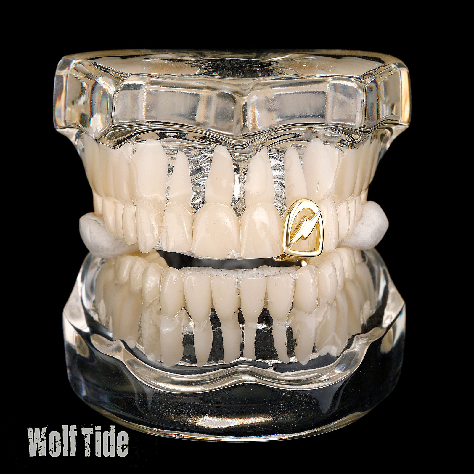 18K Real Gold Hollow Single Teeth Grillz Braces Punk Hiphop Dental Mouth Fang Grills Tooth Cap Cosplay Costume Halloween Party Rapper Body Jewelry Gif