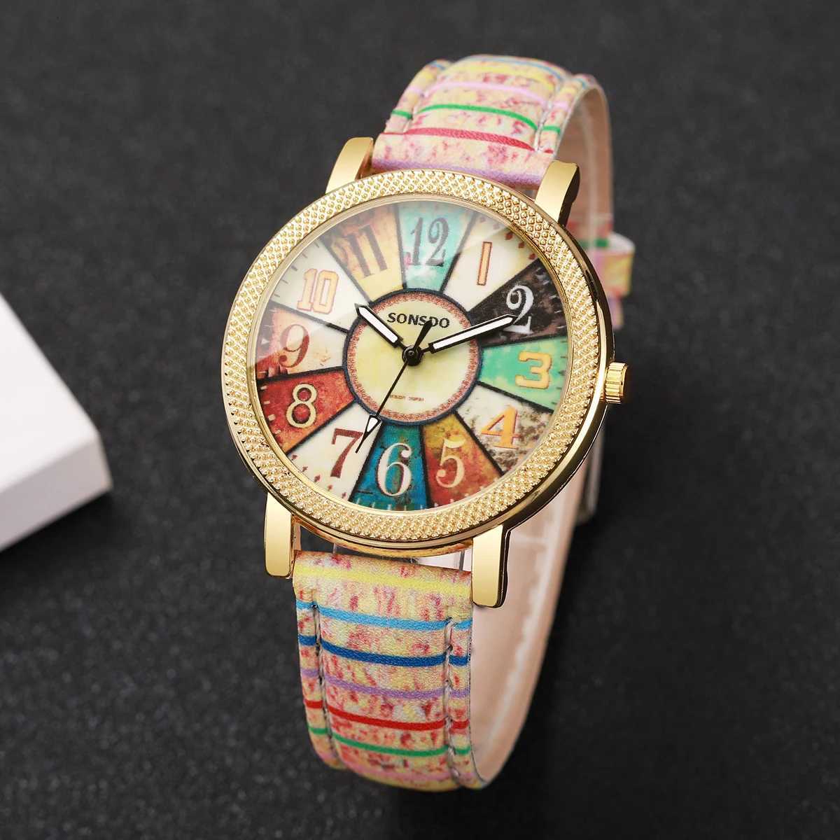 1/2PCS Fashion Printed Leather Strap Women Quartz Wristwatches Vintage Arabic Dial Ladies Watch Reloj MujerWithout Box Y251212