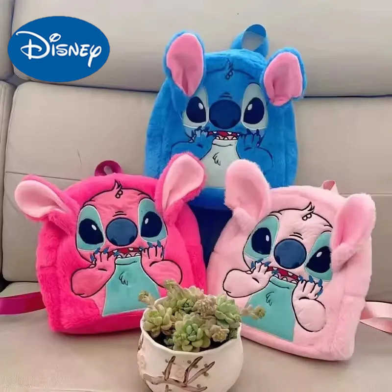 Disney Stitch Plush New Cartoon Backpack Fashion 3d Mini Womens Backpack Large Capacity Cute Childrens Schoolbag High Quality H251212