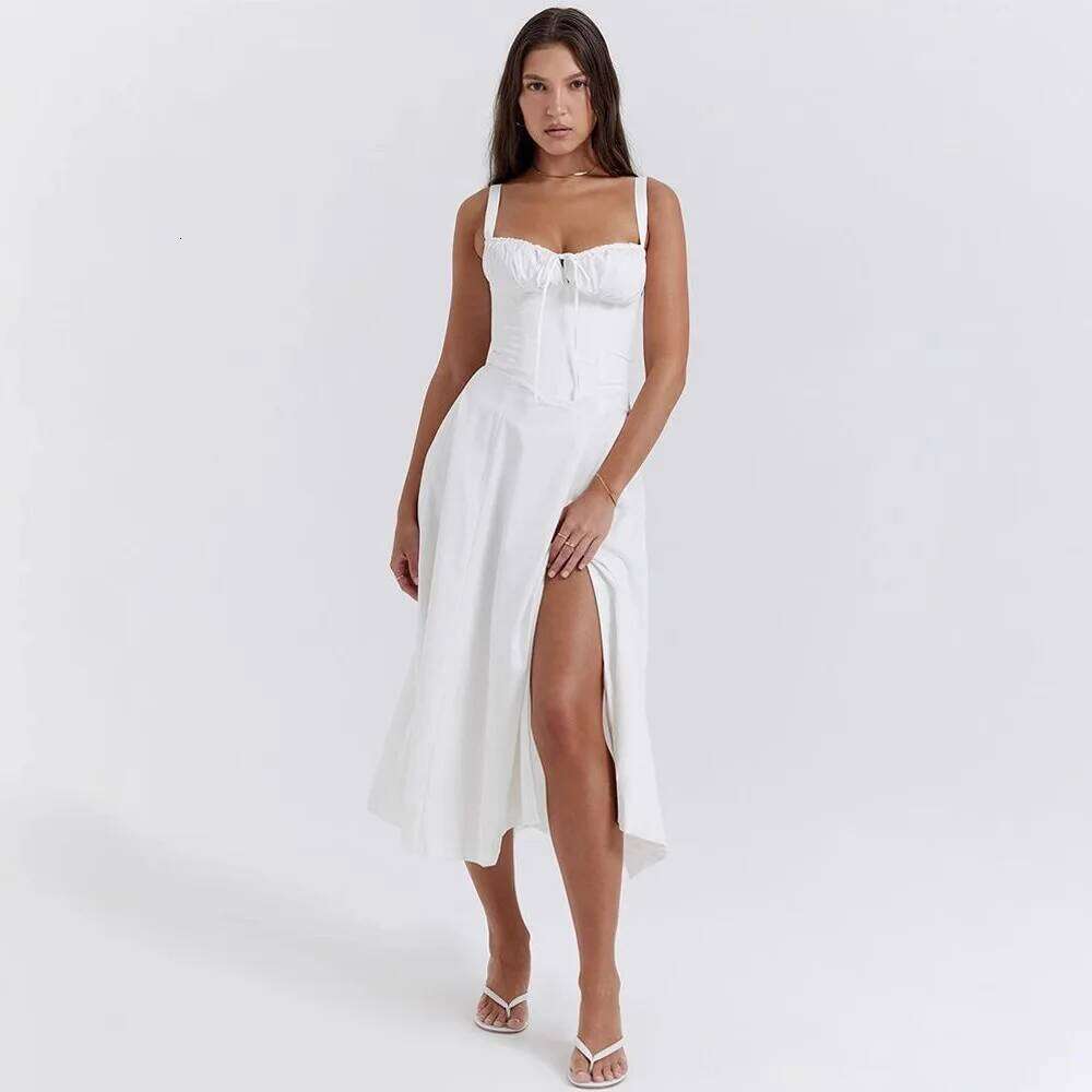 Fashion 2026 Sexy Brazilian Independent Station Digital Print Low Cut Back Strap Waist Cinching Midi Dress Polyester Fabric V Neck Sleeveless Designer
