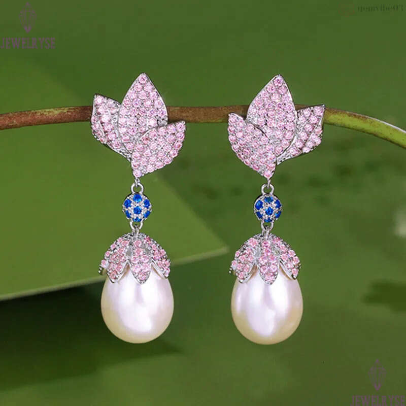 luxury elegant female pearl earring designer for woman bride wedding engagement AAA cubic zirconia diamond earrings wed anniversary jewelry girlfriend